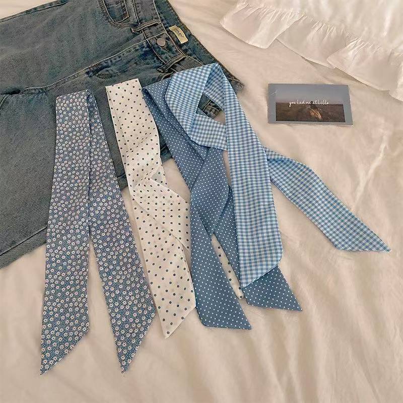 Travel Accessories Aesthetic - New Spring Blue‑Tone Twilly Scarf Korean